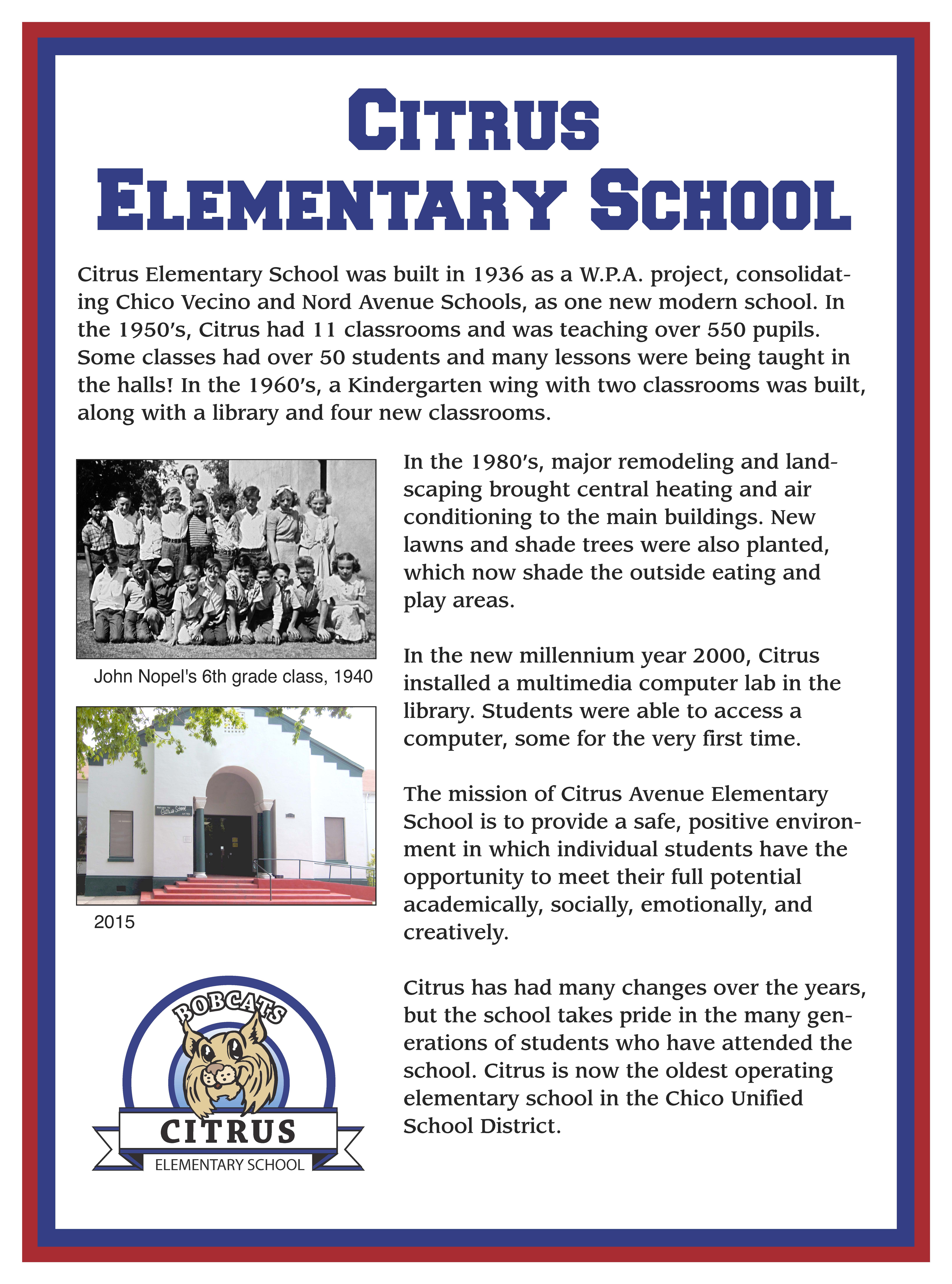 Poster showing history of Citrus Elementary and original photo